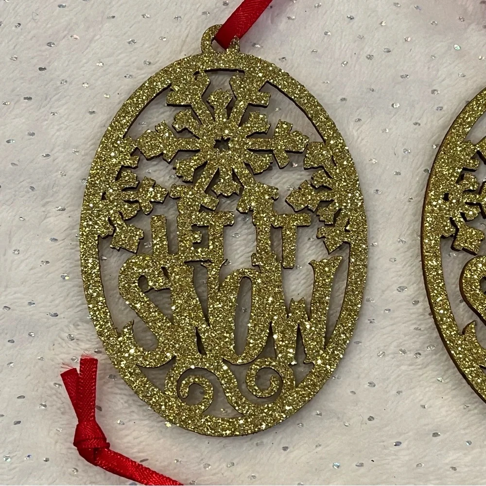 Glittery “Let it Snow” and “Happy Holidays” Ornament Set Rounds and Squares